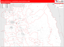 Visalia-Porterville Metro Area Digital Map Red Line Style